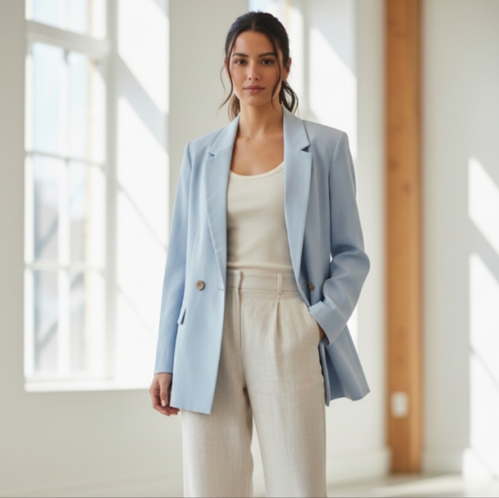 H&M Light pastel blue Double-breasted Blazer medium